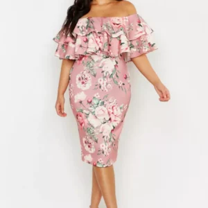 off shoulder Wedding guest outfits for curvy body