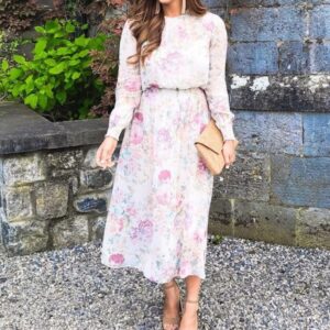 Floral Print Long Sleeve Midi Dress