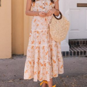 Floral Button-Down Tiered Midi Dress