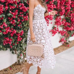 White Lace Midi Dress with Spaghetti Straps