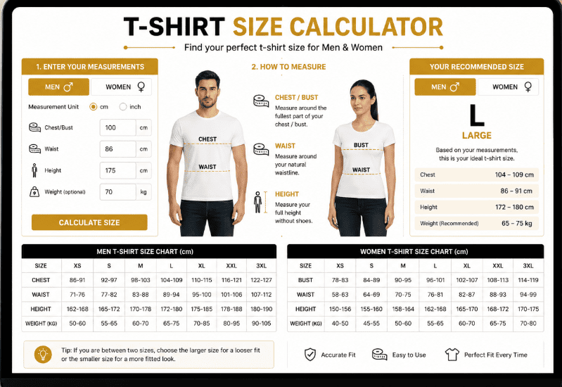 T-Shirt Size Calculator for Females