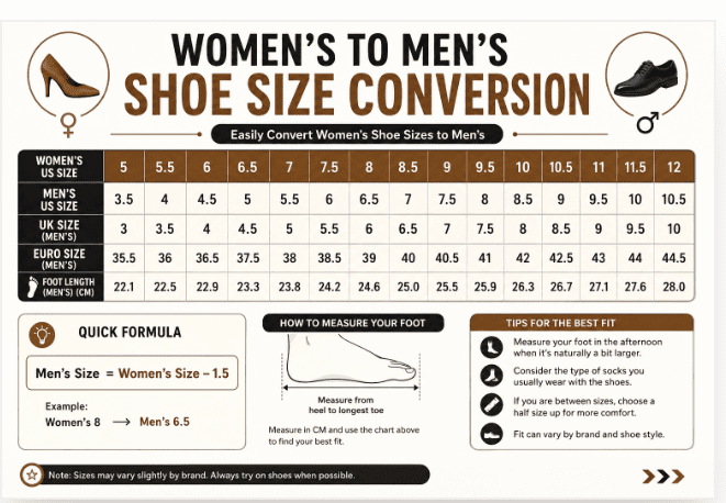 Women's to Men's Shoe Size Conversion Guide